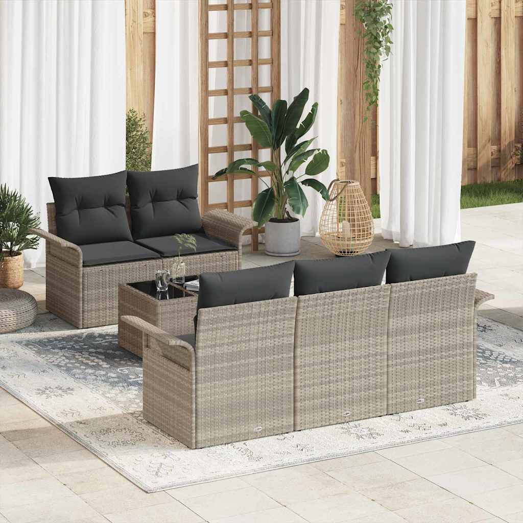 6 Piece Grey Outdoor Sofa Set with Cushions