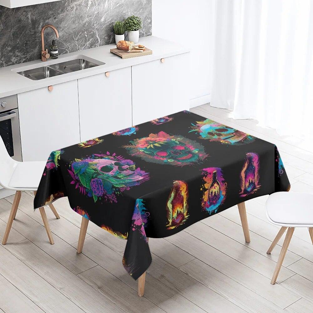 Волшебная Бутылка Красочная Скатерть С Черепом Домашний Декор Пятностойкий Водонепроницаемый Стол Прямоугольный Кухонный Камин Топы