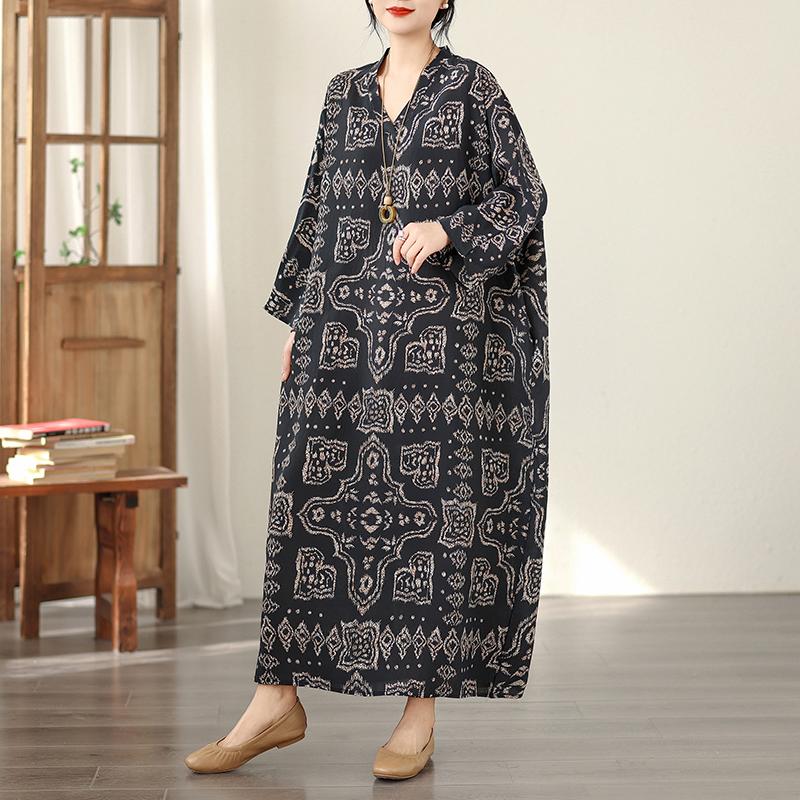 DIMANAF Новое Женское Платье Большого Размера Весна Лето Длинное Свободное Базовое Винтажное Оверсайз С Длинным Рукавом Макси Цветочное 2026