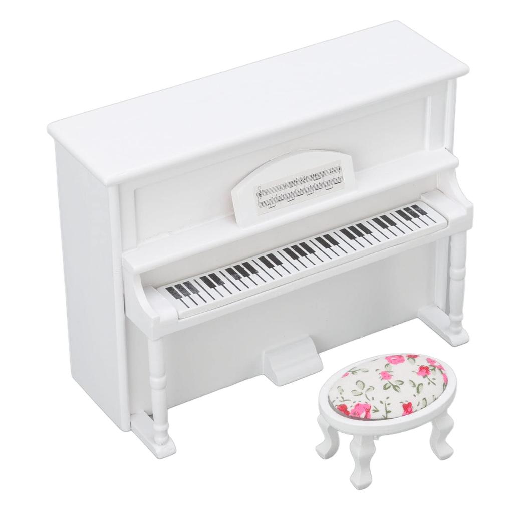Кукольный рояль, 1:Деревянное миниатюрное пианино масштаба 12, Модель миниатюрного пианино со стулом, Музыкальная табуретка, Декоративные аксессуары, Имитация жизненной сцены, Гостиная