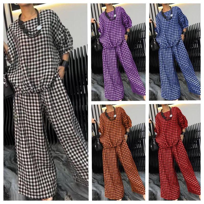 European and American Summer Women Clothes Rubber Band Back Drawstring Button Wide Leg Pants Set Wide Leg Pants Set