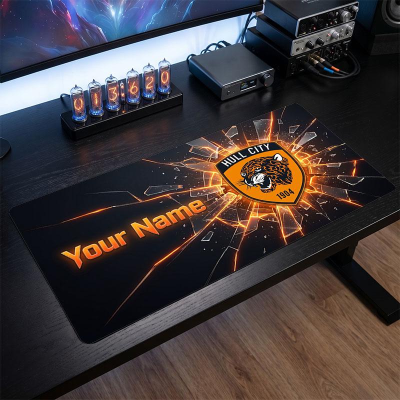 Hull City Custom Large Mouse Pad, Personalized Name Text Print, Football Logo Non‑Slip Desk Mat Gaming Gift
