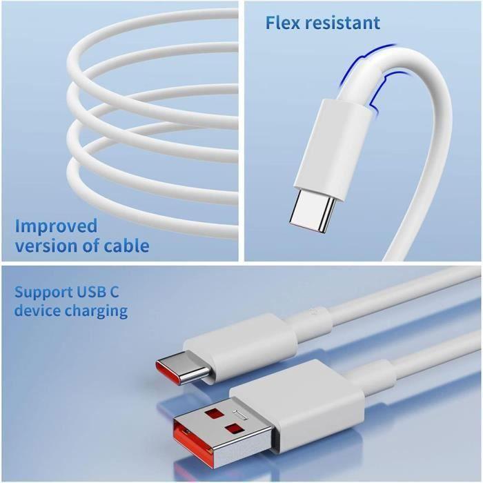 3x Câble Charge Rapide 6A USB-C pour Xiaomi Redmi Note 15 Note 14 Note 13 Note 11 Pro-Note 11 Pro+ - 1M Blanc
