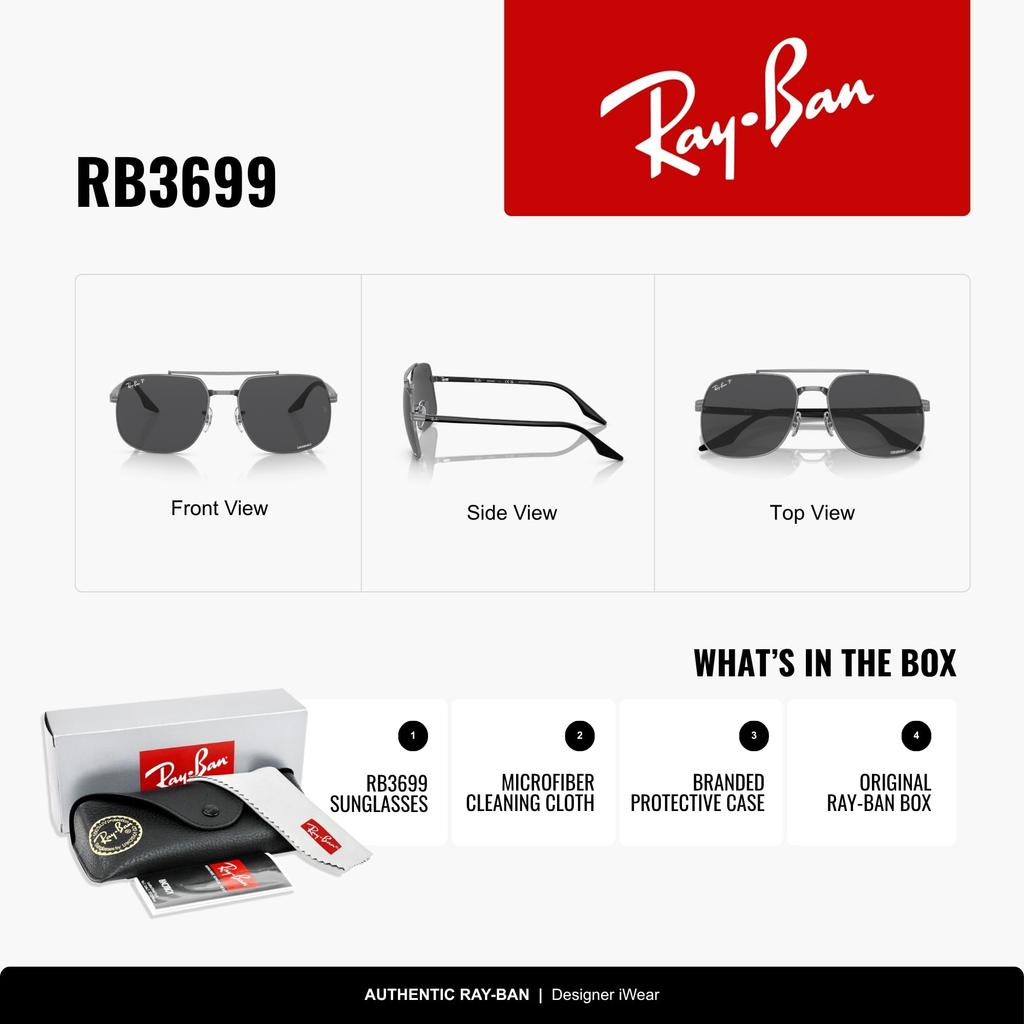 Ray-Ban RB3699 004/K8 59 Квадратные поляризационные солнцезащитные очки Chromance - Металл оружейный / Темно-серый зеркальный