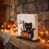 Unique Holiday Kitchen Decor Happy Halloween Wooden Napkin Holder, Cute Ghost Pumpkin Black Cat Tissue Rustic Wood Dispenser Paper Dispenser, Vertical