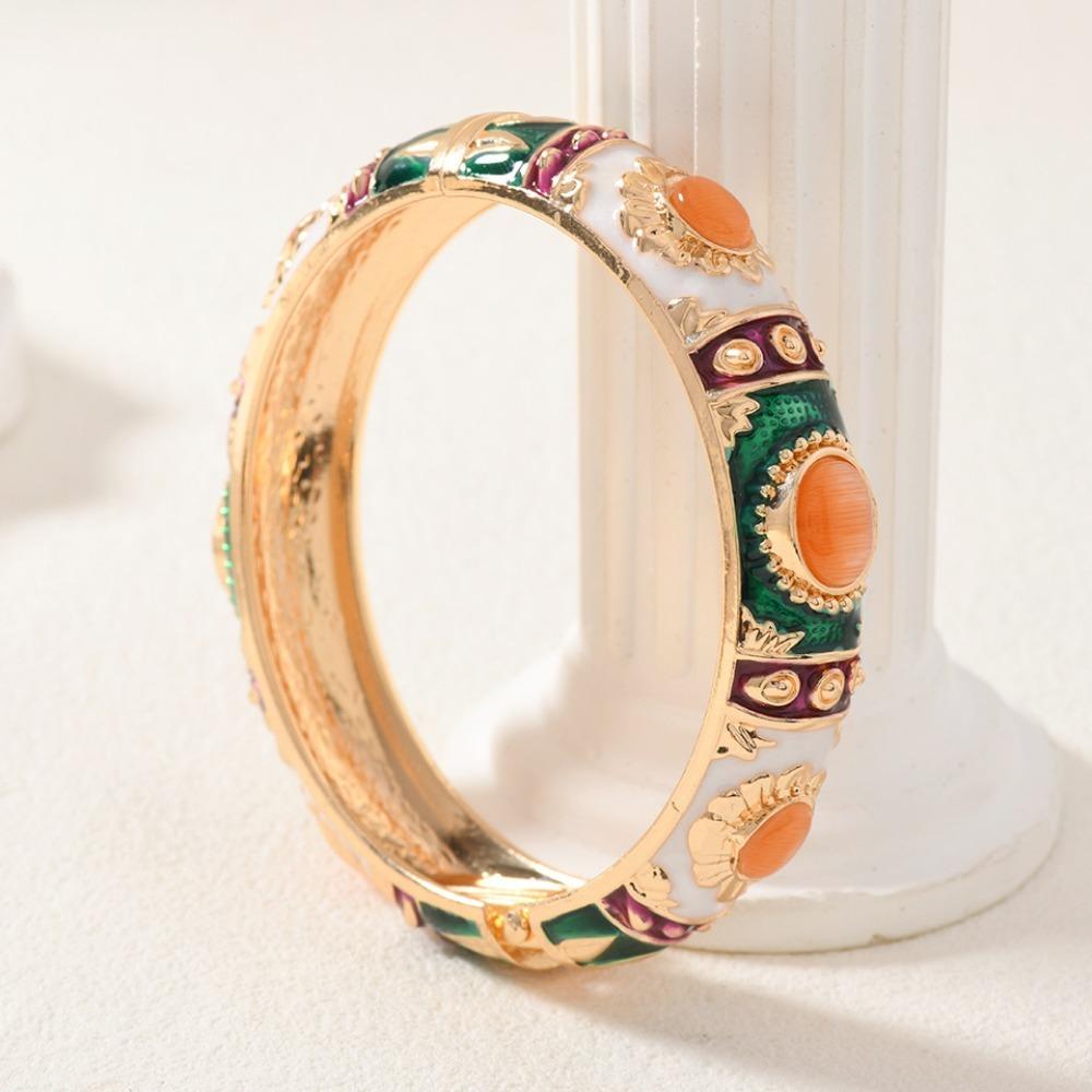 Teardrop Pattern Enamel Bangle Bracelet Metal Party Bangle Elegant Enamel Cuff Bracelet Party Gift
