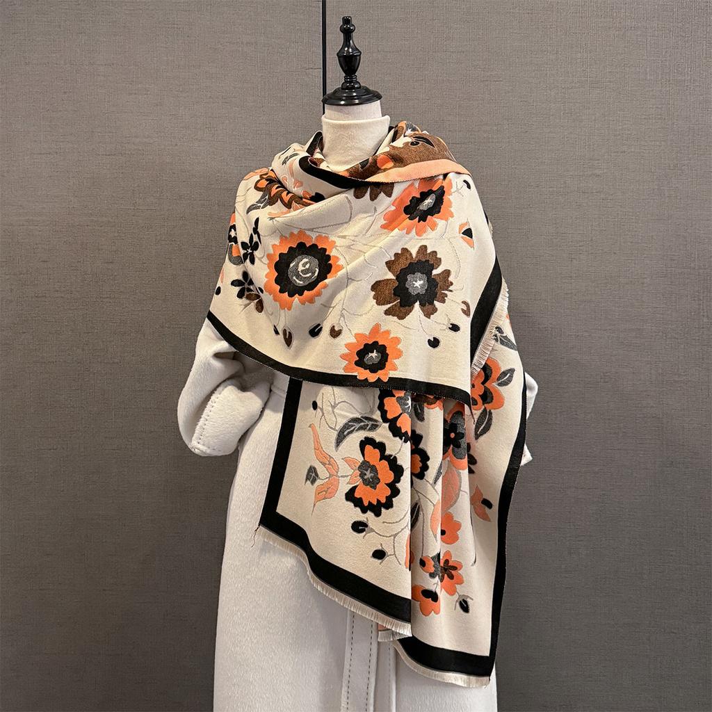 New Winter Cashmere Scarf Women Luxury Flower Print Female Shawl Wrap Scarves Lady Thick Warm Blanket Gift Echarpe Pashmina