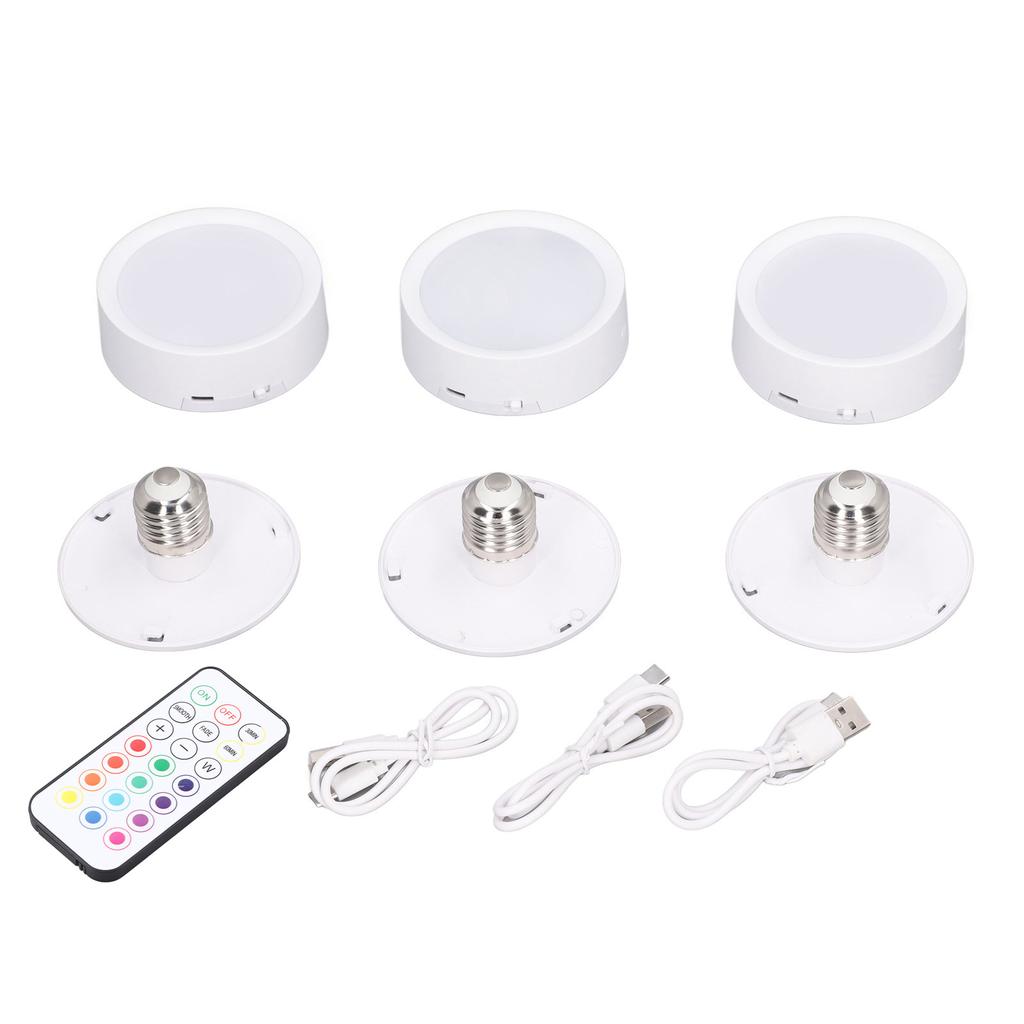 3 шт. светодиодных светильников-шайб 4 цветов с регулировкой яркости, таймером, перезаряжаемые, работающие от батареек, светодиодные нажимные лампы с E26