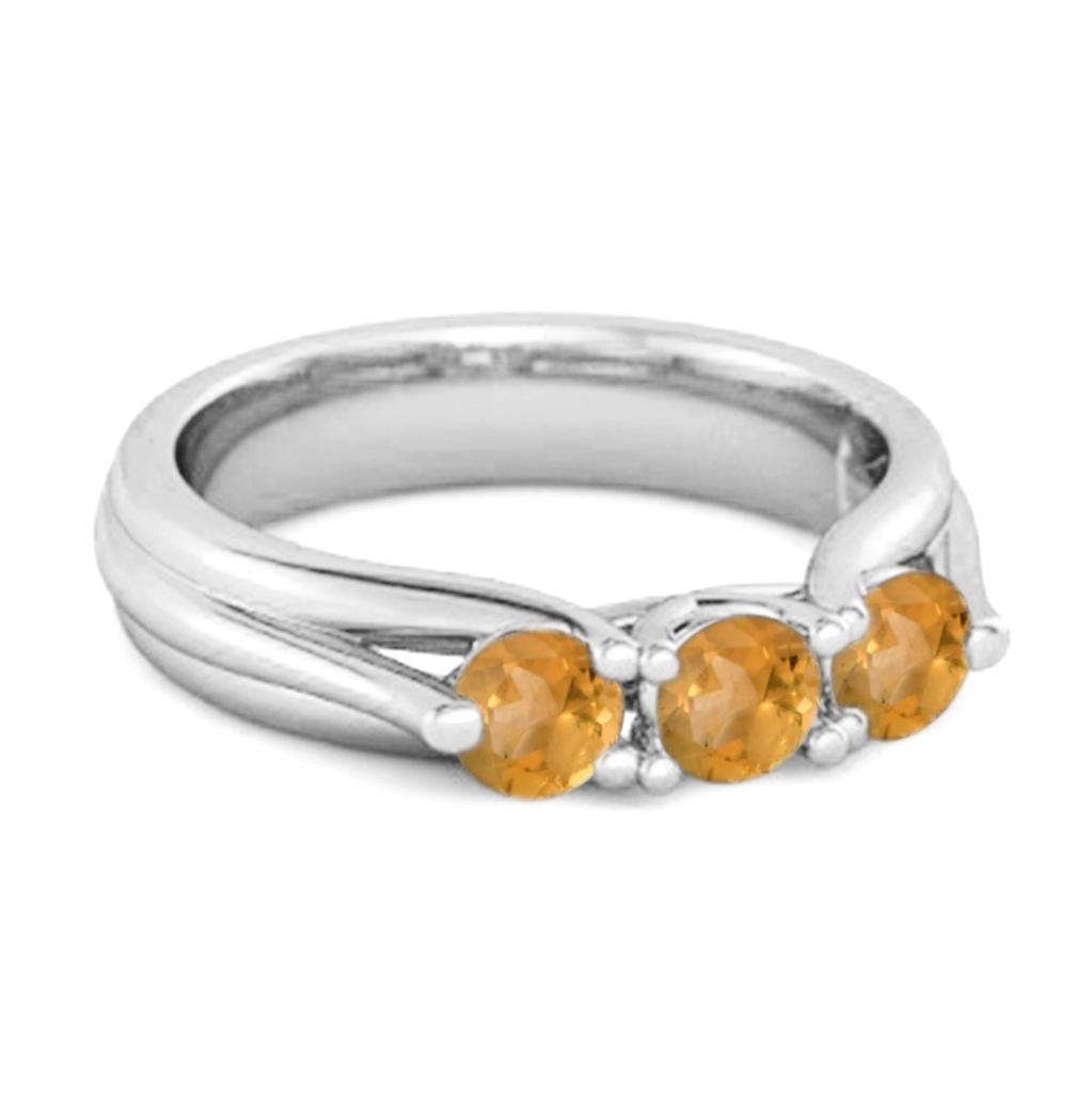 Citrine Three Stone Ring- 925 Sterling Silver