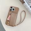 Для iPhone 16 Pro Чехол Слоты для карт Подставка Задняя крышка из ПУ кожи с карманом на молнии, ремешок на запястье