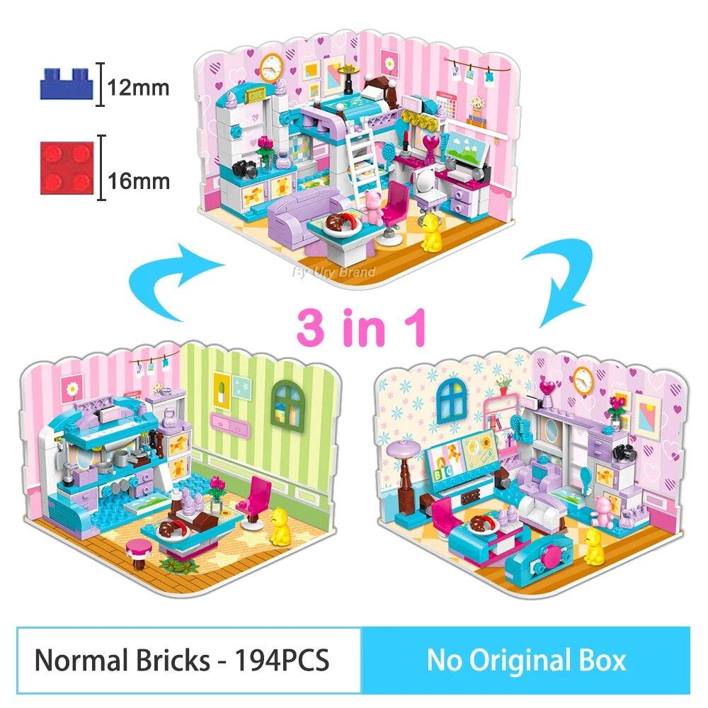 3in1 Girls Friends Morden Princess Детская площадка Дизайнерский набор Замок Дом Спальня DIY Building Block Игрушки для детей Рождественские подарки