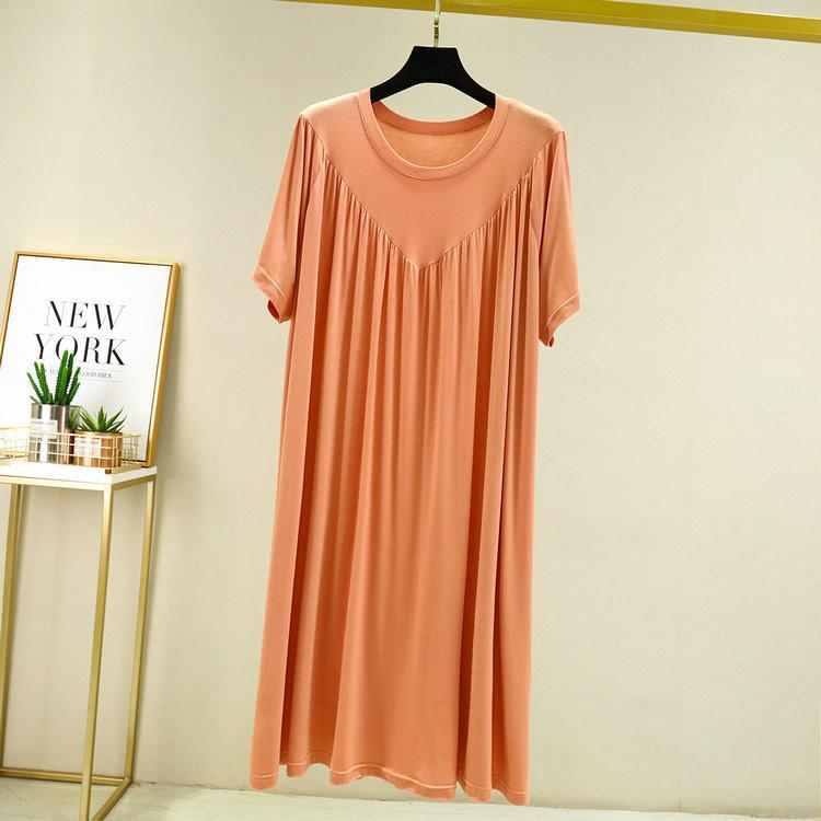 Женская ночная сорочка А-силуэта с плиссировкой больших размеров - Летняя модальная