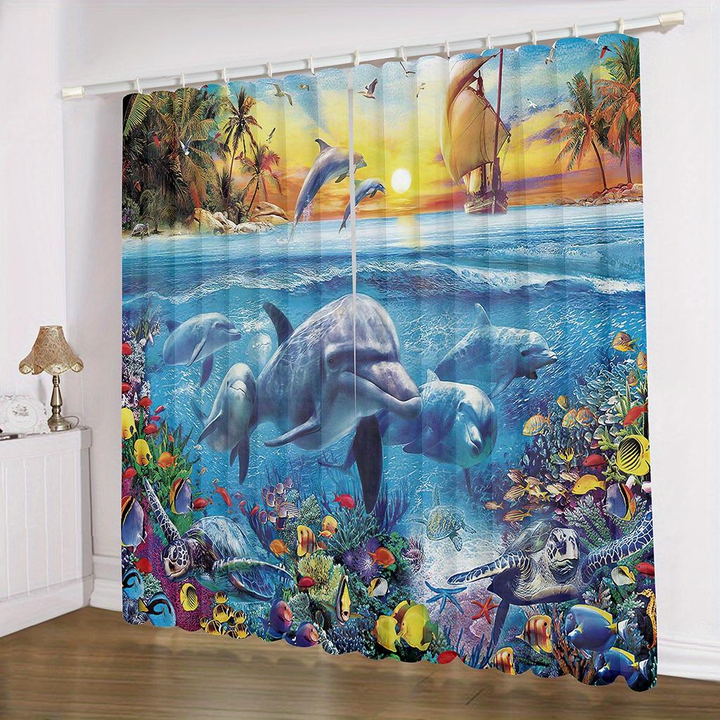 2 шт. Шторы с узором «Дельфин», декоративные шторы на окна, украшения для спальни, гостиной, домашнего декора, украшения комнаты
