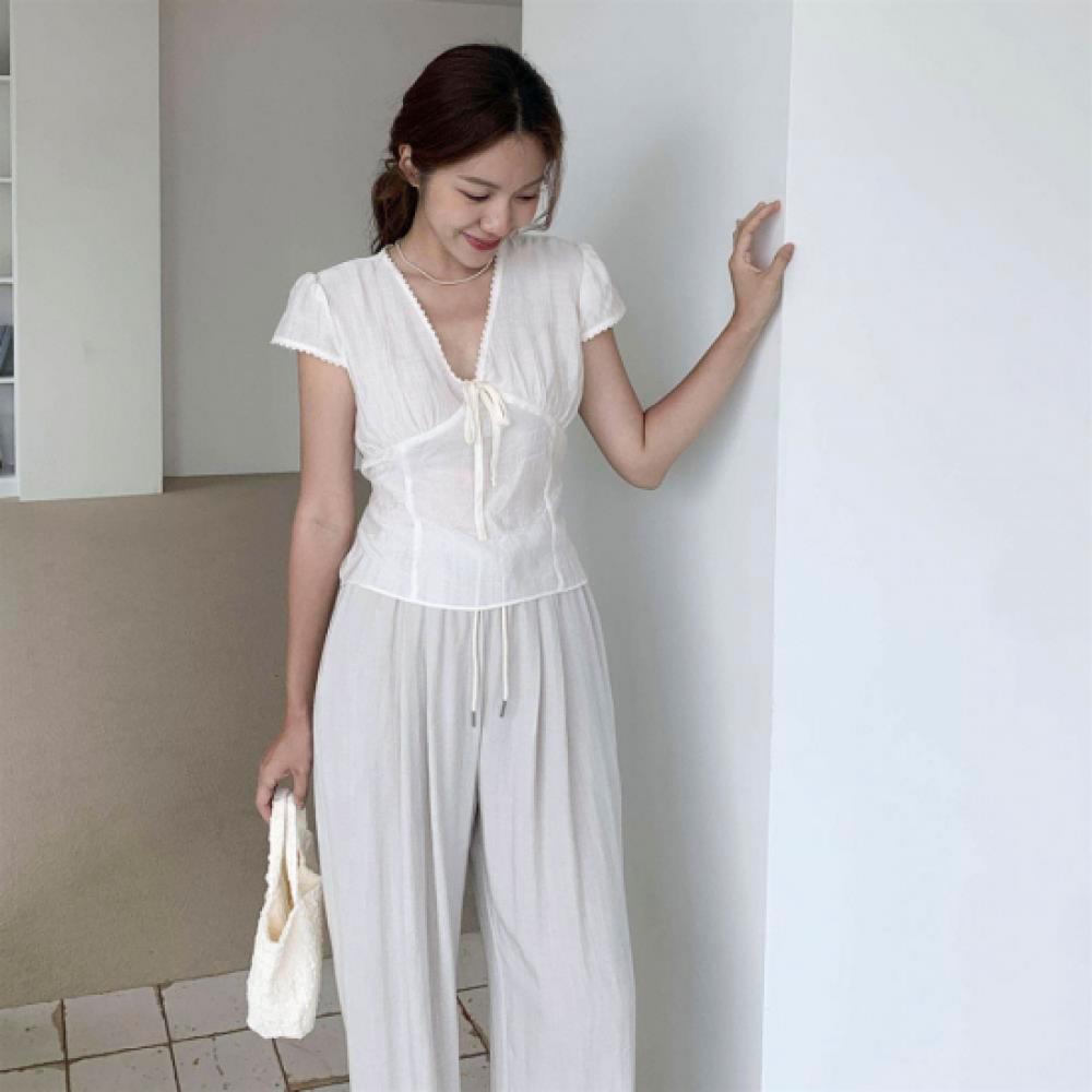 New Arrivals Open Run Women Classic Double Pleats Linen Wide Pants