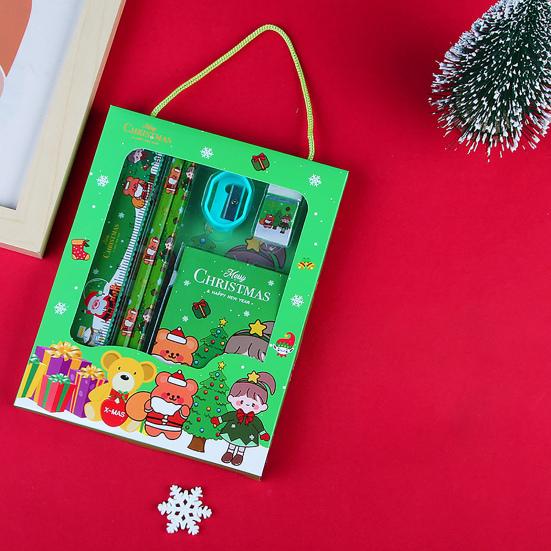 Christmas Stationery Set Cartoon Xmas Pattern Pencil Sharpener Erasers Pencils Kawaii School Stationery Supplies
