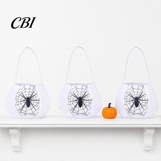 Halloween Bag Cute Treat or Trick with Handle for Kids, Reusable Non Party Prop Woven Candy Goodie Bag, Soft Handbag Basket Favors