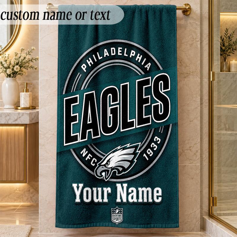 Beach TowelPhiladelphia Eagles Custom Name Text Personalized Soft Towel for Beach Pool Indoor Home Decor Gift