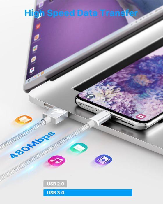 Cable USB Vers USB C,2M+1M/2pcs Cordon USB C Charge Rapide 3A Fil Chargeur Type C Tressé Cable USB C Pour Samsung Galaxy S21 S22 S23