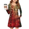 Christmas Day Girls' Long Sleeve Dress - Color Pocket Dress