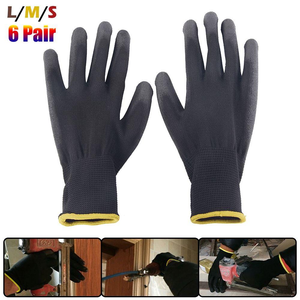 Черные 6 пар Перчатки для строителей с латексным покрытием ладони Защитные перчатки Садовые принадлежности Рабочие перчатки