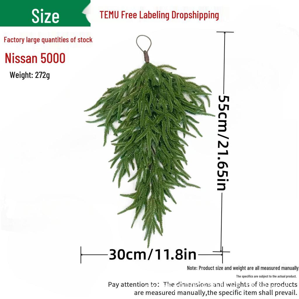 Upside Down Norfolk Pine Needle Wall Hanging Christmas Tree Decoration, European Style