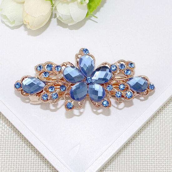 Women Fashion Flower Leaf Crystal Rhinestone Hair Barrette Clip Hairpin Jewelry