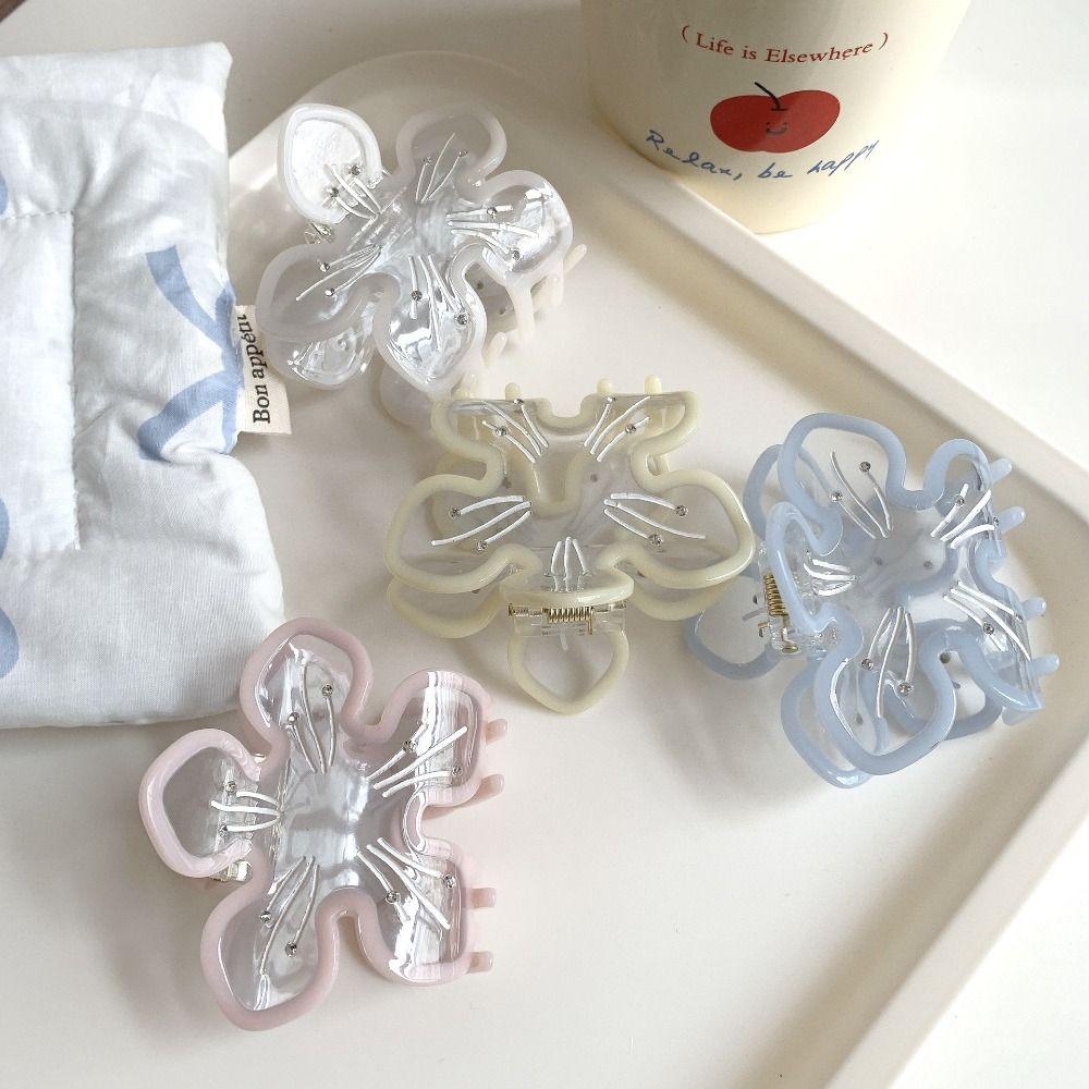 Sakura Flower Hair Claw Cherry Blossom Transparent Hair Clip Acetic Acid Flower Shark Clip Girls