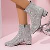 Fashion Fashionable Women's Boots 2024 Winter New Item Solid Color Side Zipper Luxury Sequin Comfortable Midsole Boots Zapatos De Mujer