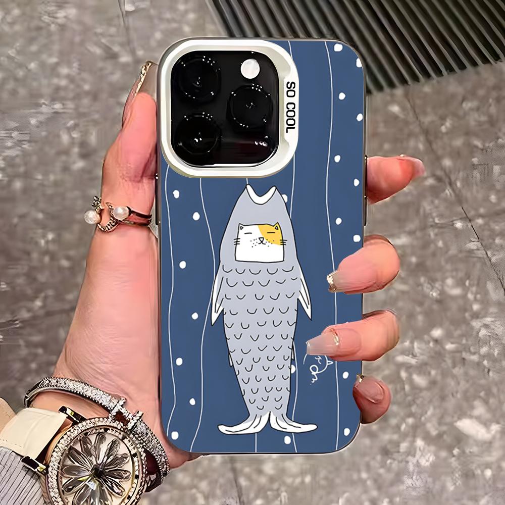 Милый мультяшный чехол для телефона с кошками и собаками для iPhone 17 Pro Max 16 15 14 13 11 12 Mini Xs Xr 8 Plus Se Цвет Серебристый Чехол