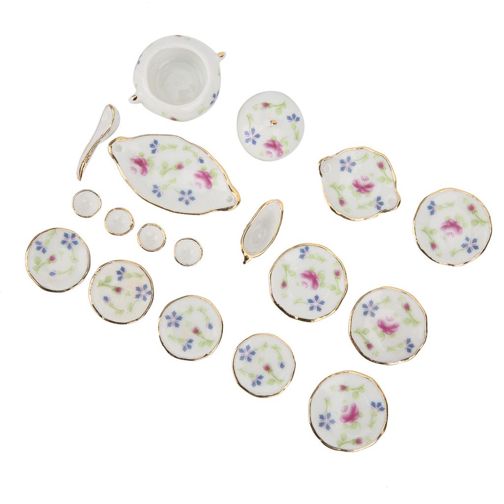 1:12 Miniature House Ceramic Floral Pattern Tea Set Simulation Kitchenware Model Toy