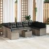 Set of 10 Pieces of Garden Sofa with Cushions In Grey Poly Rattan, 2-seater Garden Sofa with Storage 3354201