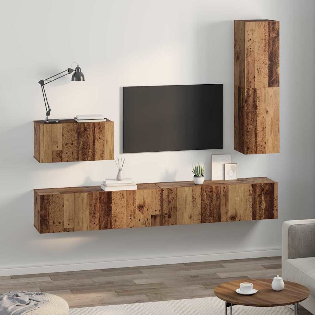 Wall Mounted TV Cabinet 4 pcs Reclaimed Wood Particleboard