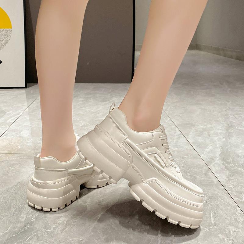 Black Sneakers Shoes Women's Spring Autumn New Minority Design Muffin Thick Soles Big Toe Shoes Lace-Up Casual Zapatillas Mujer