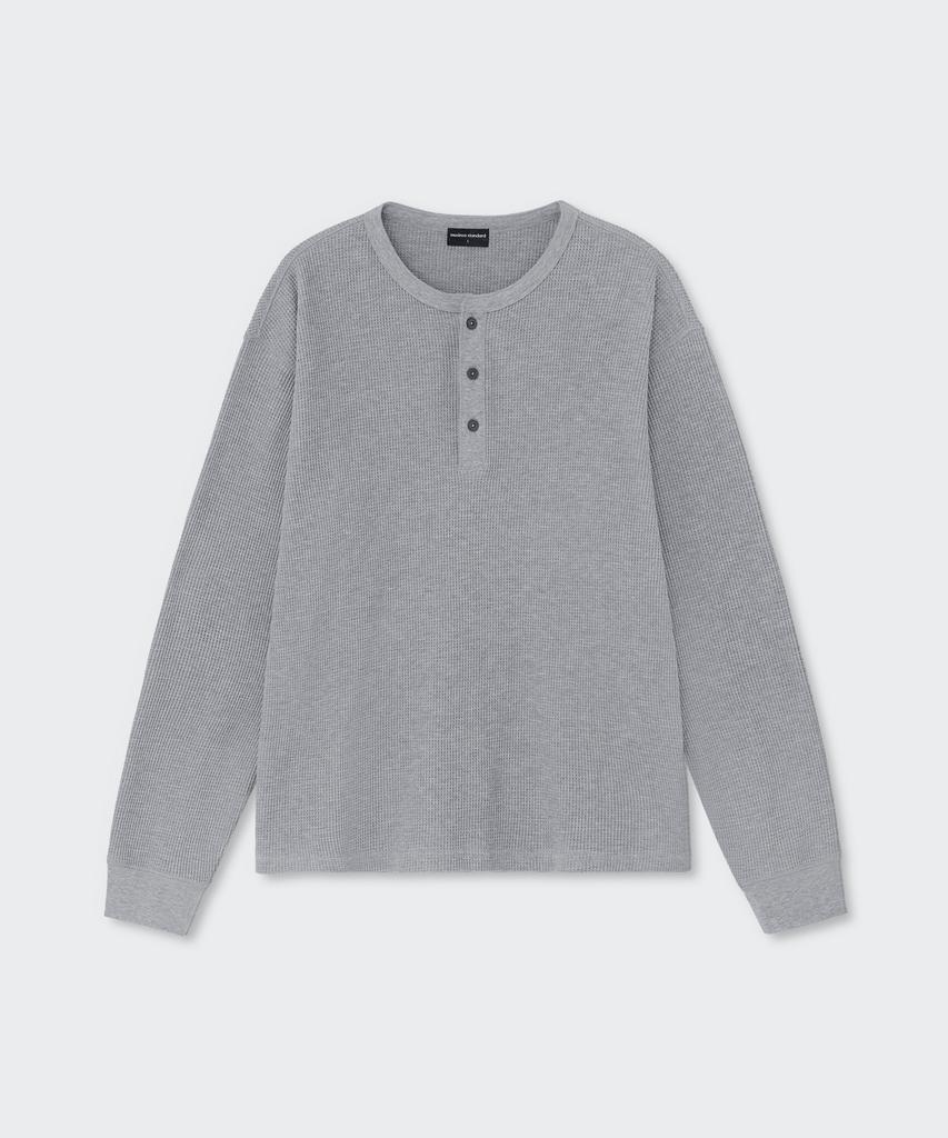 MUSINSA STANDARD Waffle Henley Neck Long Sleeve T-Shirt [Medium Gray]