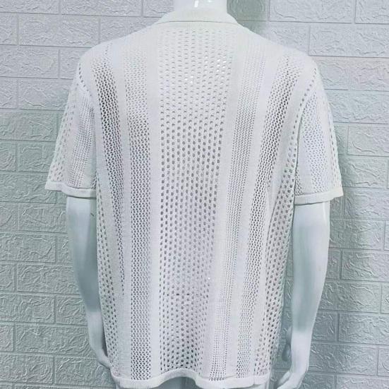 Мужская винтажная трикотажная рубашка с коротким рукавом и лацканами, повседневная однотонная рубашка на пуговицах для повседневной носки на работу и отдых