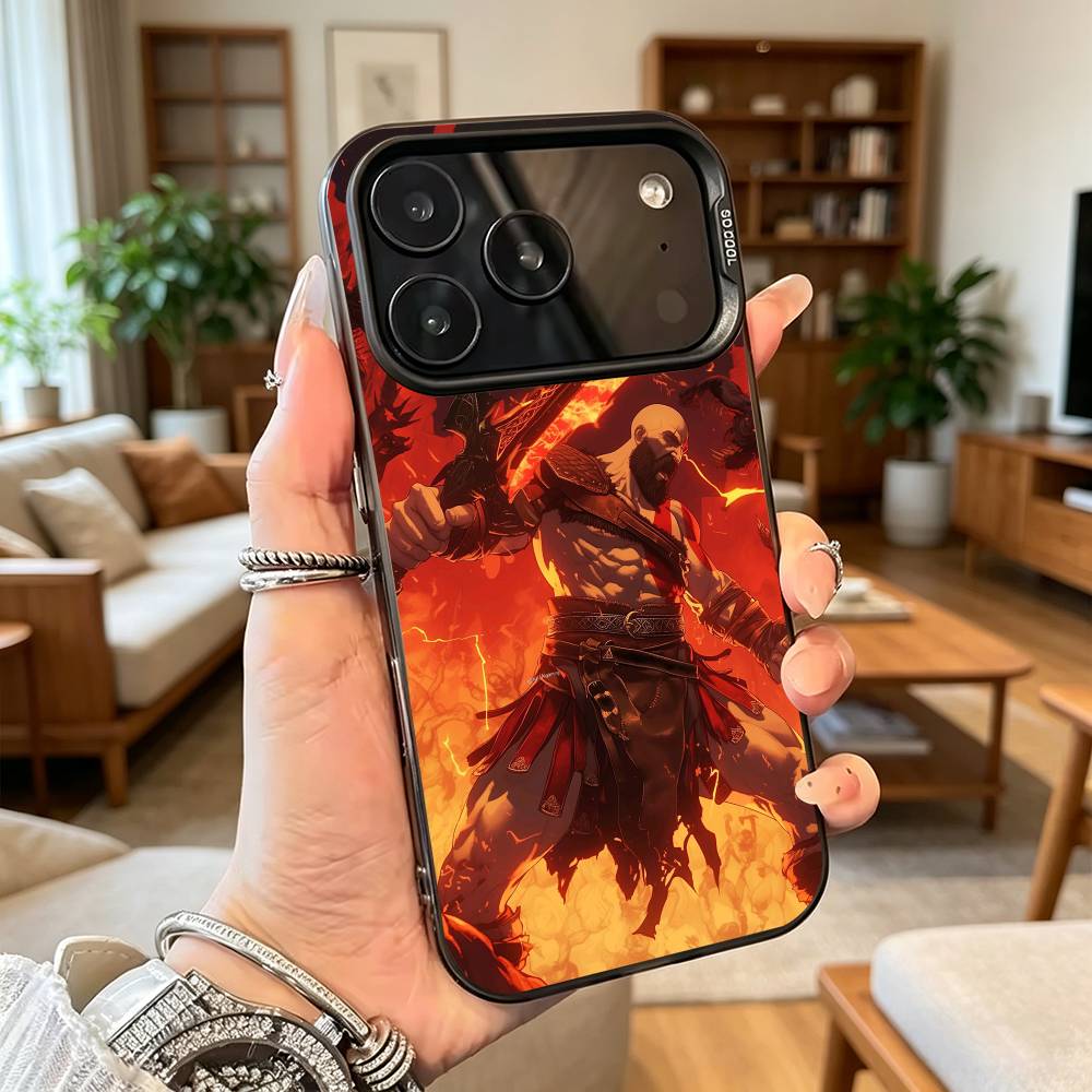 God of war Battle Karatos GAME Phone Case For iPhone 17,16,15,14,13,12,11 Plus,Pro Max,XS,Colored Silver Plated Inside Cover