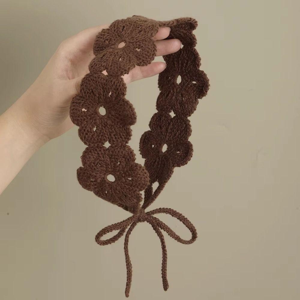 Retro Crochet Flower Hair Band French Long Knit Turban Sweet Knitted Headband Travel
