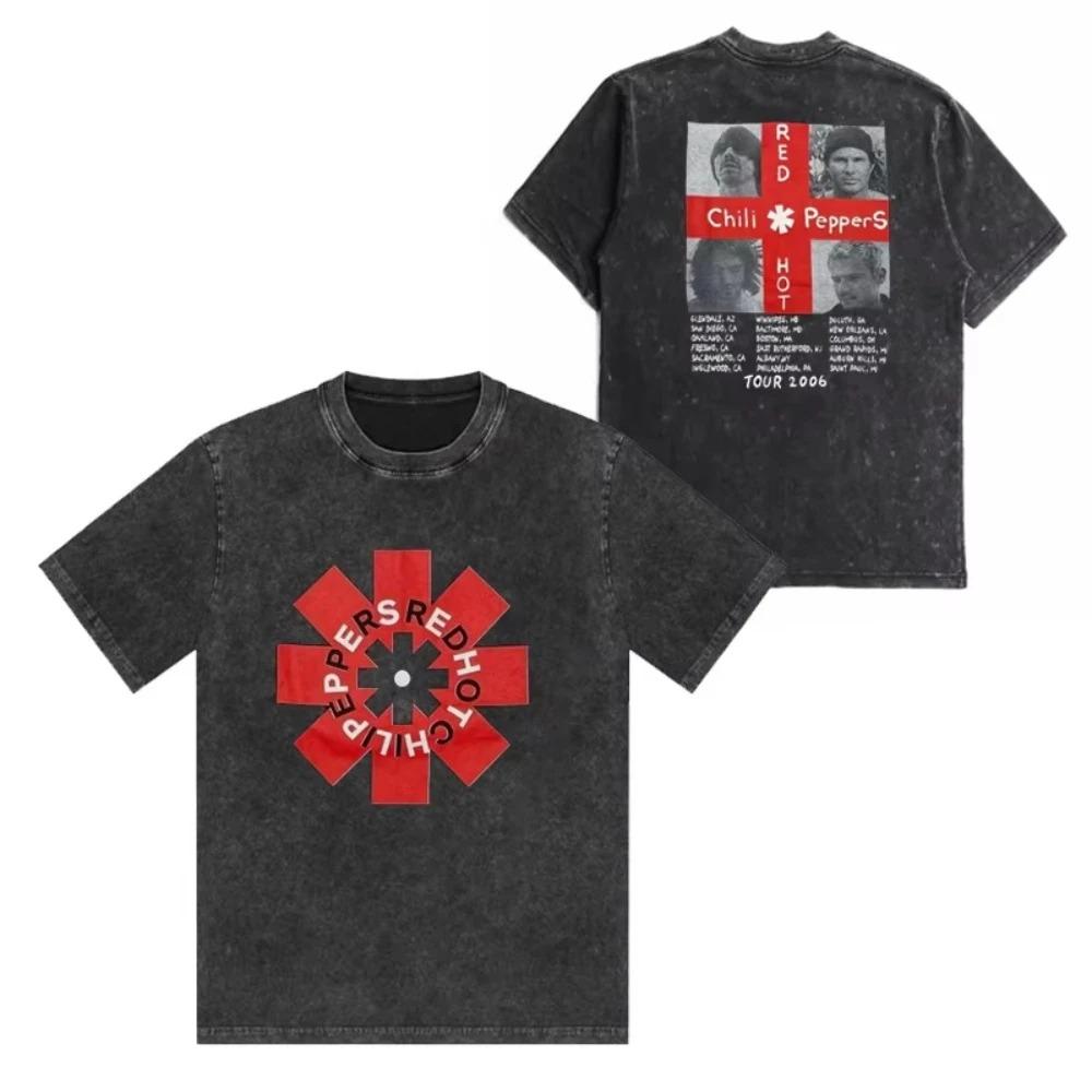 2026 Red Hot Chili Peppers Группа Винтажная Стиранная Хлопковая Футболка Мужская Женская Хип-Хоп Тренд Футболка с Коротким Рукавом Летние Оверсайз Футболки Топы