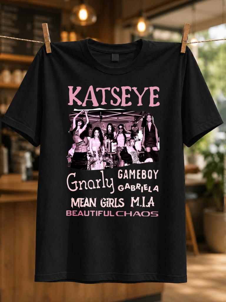 Katseye Pink Group Photo Collage With Gnarley Gameboy And Member Name Lettering Playful Pop Concert Unisex All Tshirt