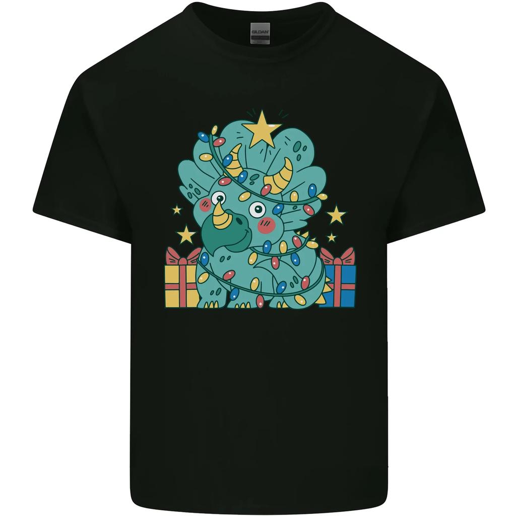 Dinosaur Triceratops Funny Christmas Tree Kids T-Shirt Childrens