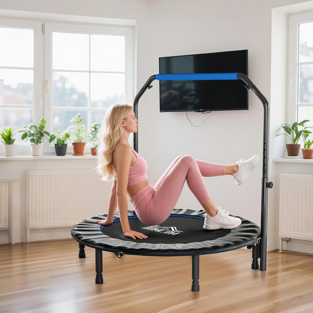 48 Foldable Mini Fitness Trampoline With Adjustable Foam Handle Blue