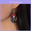 Halloween Themed Flower Skull Patterns Water Droplet Shaped Women Earrings For Night Party Gothic