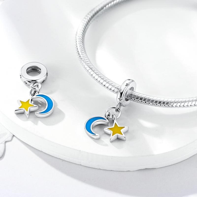 Charms Copper Simple Star And Moon Luminous Pendants Fit Charms Plata Original Bracelet Beads Women Jewellery Making