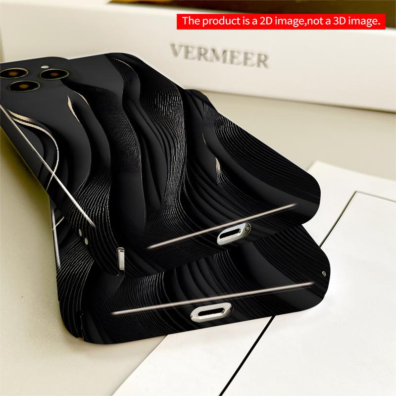 2DFlat Black Gold Wave Abstract Phone Case All inclusive film hard iPhone case, compatible with iPhone 18 Pro Max 17 16 15 14 13 12 11