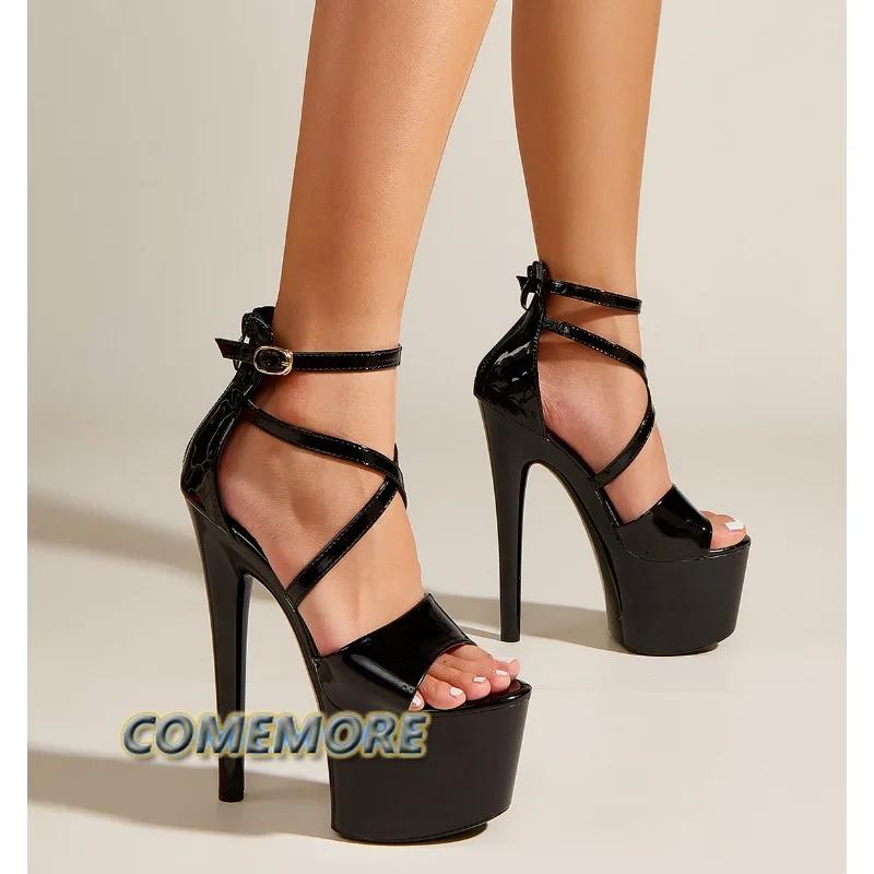 2024 Новые сексуальные вечерние босоножки на высоком каблуке для стриптиза на платформе, модные летние туфли с открытым носком и пряжкой на молнии для женщин