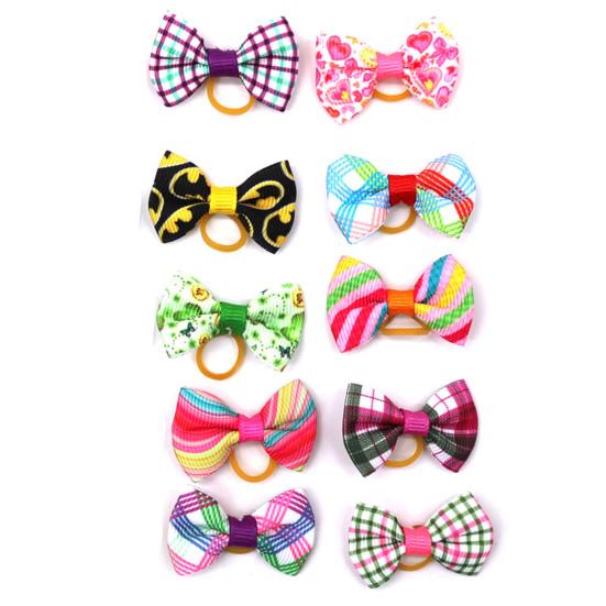 10Pcs Pet Hair Bows Multi-color Dress-up Soft Fashion Pet Puppy Bowknot Hair Band for Holiday