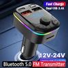 FM Modulator Bluetooth 5.0 PD Type-C Dual USB 3.4A Fast Charging Charger Hands-Free Wireless Car FM Transmitter Wireless Light