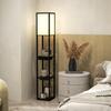 Floor Lamp With 3 Tier Shelf Foot Switch USB Ports MDF Black