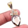 Natural Smoky Quartz 925 Solid Sterling Silver TwoTone Gift Pendant 1.75" W0c57