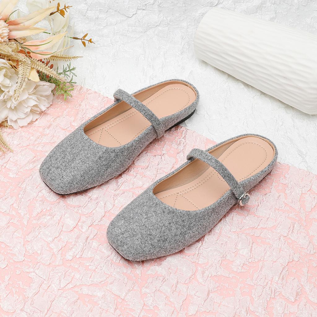 Fashion Flat Shoes for Women's Slippers Half French Retro Suede 2025 Spring and Autumn New Plus Size Women's Shoes Slippers Women